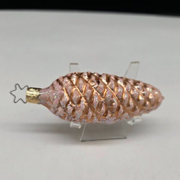 Inge Glas Pine Cone German Glass Christmas Ornament Orange - Picture 2 of 5